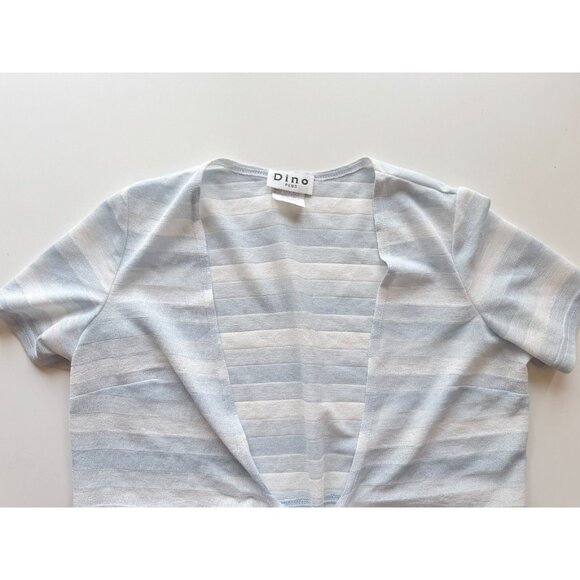 Vintage 00's DINO PLUS White Blue Striped Knit Cropped Cardigan Top, Size 13/14 - Picture 6 of 11